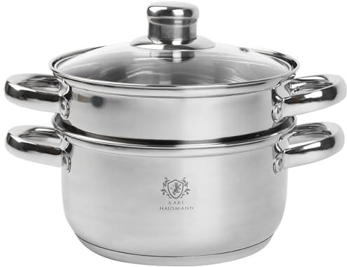 KARL HAUSMANN Dampfgarer Topf - 2.1L - 18 cm - Silber Dampftopf Edelstahl Induktion - Topf mit Dämpfeinsatz - Kartoffeldämpfer - Dämpfer Topf - Dampfkochtopf - Dampfgartopf - Steamer Pot Cooking