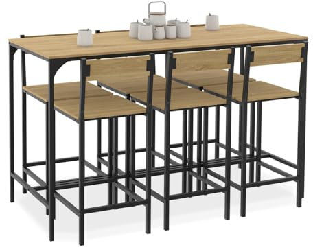IDMarket - Ensemble Table Haute de Bar Detroit 150 cm et 6 chaises de Bar Design Industriel