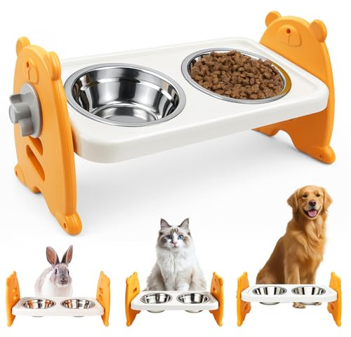 Raised Cat Bowl,0 & 15°Cat Bowls With Stand Tilted Neck Protective Design, Elevated Cat Bowls With Stainless Steel Water Bowl And Food Bowl, Pet Feeding Bowls For Cats And Small Dogs