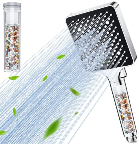 Magichome 6 Modes Hard Water Filter Shower Head (Filter Pre-Installed) | Universal Handheld Showerhead Removes Residual Chlorine from Water - Ideal for Dry Skin and Hair Care