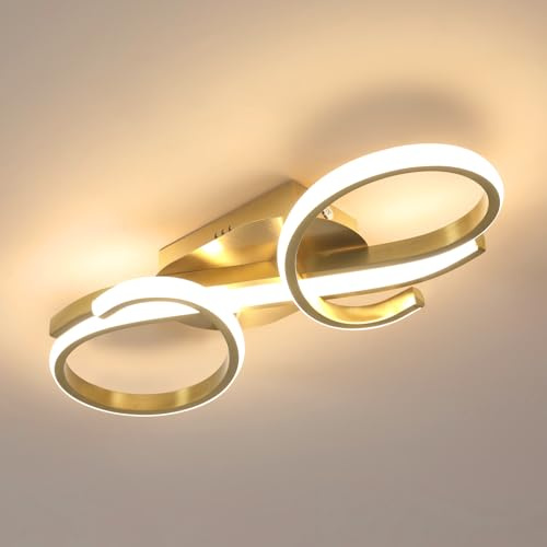 Goeco Moderne Deckenlampe LED, 36W 3000K Warmweiß Deckenleuchte Schlafzimmer, Gold Kronleuchter für Wohnzimmer Esszimmer Flur