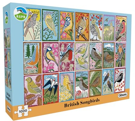 Gibsons RSPB British Songbirds 1000 Piece Jigsaw Puzzle for Adults – Vibrant Montage of UK Birds, Wildlife, Nature Art by Kate Heiss - Sustainably Made in the UK/EU