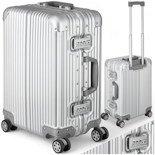 tectake® Valise cabine 36L, Bagage cabine 38 x 24,5 x 53 cm, Valise voyage en aluminium avec 2 serrures à combinaison TSA, 4 roulettes doubles, Coque rigide résistante aux chocs, Valises Trolley avion