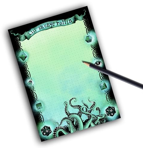 TinyTami Cthulhu Rollenspiel Notizblock H.P. Lovecraft DND Fantasy Abenteuer Tentakel Rollenspielwürfel 21 x 15 cm A5 mit 50 Blatt