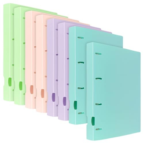 JIAYUET 8 Stück Ringbuch A4, Pastell Herausnehmbarer Ringordner A4 mit 4-Ring-Mechanik, 4 Farben (Blau, Pink, Grün, Lila)，3,5 cm Rückenbreite Aktenordner, Geeignet für Büro und Familie