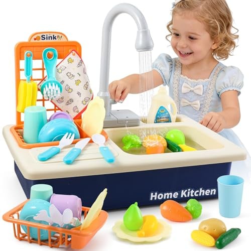 Mini Tudou Jouets évier de Cuisine, Lavabo Enfant avec Eau Bleu