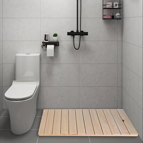 Tappetino Doccia Antiscivolo Antimuffa Rettangolare, Pedana Doccia Legno 50x50 60x60 70x70 80x80 - Cedro Rosso Fragranza Naturale per Vasca, Esterna Giardino(Natural,50 x 60 cm)