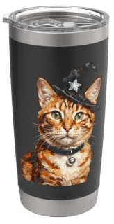 Gato Bruja Divertido para Amantes de los Gatos Vaso térmico de acero inoxidable de doble pared