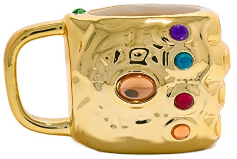 Avengers Infinity Gauntlet Becher - Offiziell lizenzierte Disney Keramiktasse, Hochglanz gold lackiert mit Infinity-Steinen, Geschenk für Fans