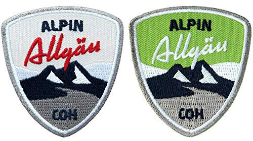 2er-Set, Stick-Abzeichen 55 x 60 mm/Allgäu/hochwertig gestickte Applikation Aufnäher Aufbügler Flicken Bügelbild Patch für Kleidung Tasche Rucksack