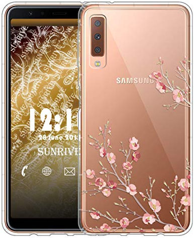 Sunrive Für Samsung Galaxy A7 (2018) Hülle Silikon, Transparent Handyhülle Luftkissen Schutzhülle Etui Case für Samsung Galaxy A7 (2018) A750(TPU Blume)+Gratis Universal Eingabestift