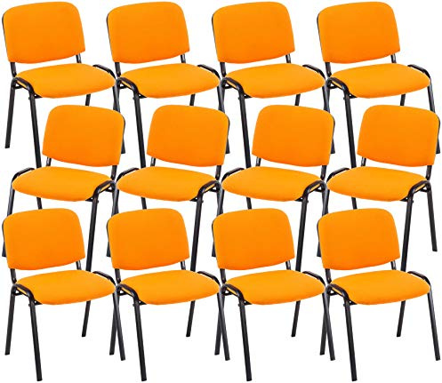 CLP 12er Set Besucherstuhl Ken Stoff I Stapelstuhl Mit Robustem Metallgestell I Polsterstuhl Mit Rückenlehne, Farbe:orange