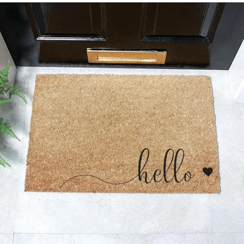 Artsy Mats - Hello Scribble Heart Doormatt - Features Tufted Coconut Fibre - Non-Slip Rubber Backed Doormats - Heavy Duty, Decorative OutDoormats, (60x40cm)