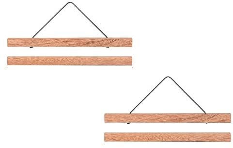 ZORR 2er Set 21cm Magnetisch Posterschiene A4, Bilderrahmen aus Teak für Wandbilder, Photos, Posterleiste Holzrahmen Bilderleiste Klemmleiste
