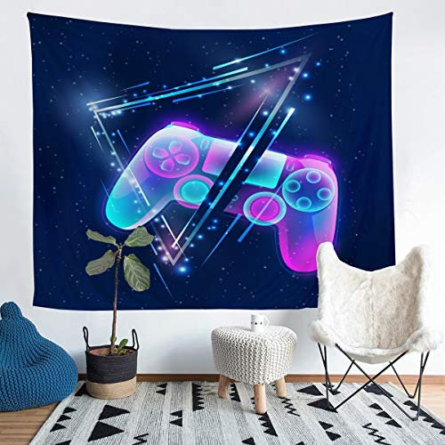 Homemissing Gamepad Wandbehang Galaxis Gaming Tapisserie Videospiel Controller Wandteppich 148x200cm für Jungen Triangle Geometrie Gamer Console Action Buttons