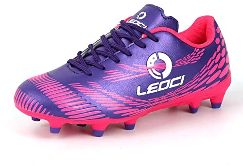 LEOCI Scarpe da calcio da uomo e donna, per esterni e interni, per ragazzi e ragazze, professionisti del calcio, porpora, 39 EU