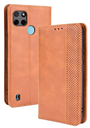 GOKEN Funda para Realme C21Y (Realme C21-Y)/ Realme C25Y Funda, Leather Folio Carcasa con Billetera, Magnética Premium PU/TPU Cuero FILP Case Cover con Soporte/Tapa Tarjetas (Marrón)