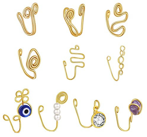 Faux Piercing Anneaux à Nez, Faux Piercing Septum, Anneau de Nez Non Piercing, Cuivre Plaqué Or, Styles Mixtes, pour Hommes, Femmes, pour Un Usage Quotidien, Fêtes, Festivals (Doré)