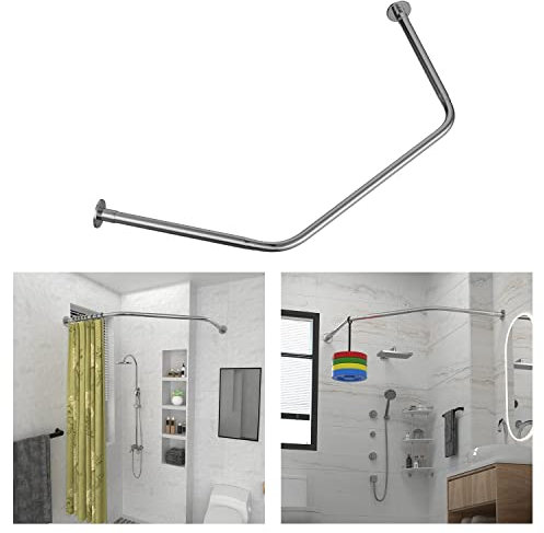 Tanxih Eck-Duschvorhangstange, verstellbar, Edelstahl, Diamant-förmig, ohne Bohren, für Badezimmer, Badezimmer (Diamant Silber,Länge auf beiden Seiten:43-65 cm, mittlere Breite:51cm-66 cm)