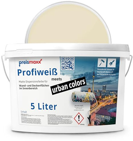 Preismaxx Profiweiß urban colors, bunte Wandfarbe, beige, grünbeige, green-beige 5L, Innenfarbe, hohe Deckkraft Klasse 2, matt