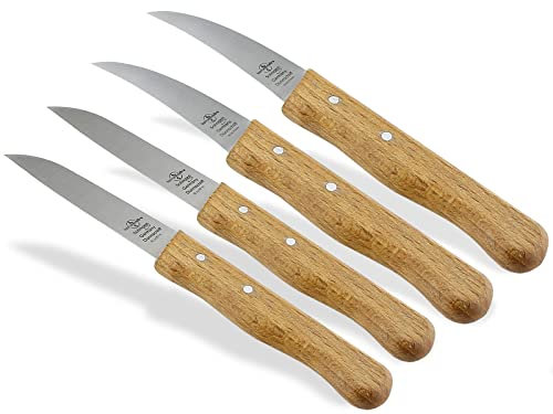 Solingen couteau de cuisine couteau à légumes lot de 4 pièces fabriqué en Allemagne couteau d'office avec manche en bois véritable de hêtre couteau universel couteau polyvalent lame inoxydable