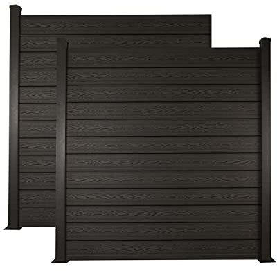 Ventanara® WPC Zaun Sichtschutzzaun Steckzaun Gartensichtschutz Komplettset 188x190 inkl Aluminiumpfosten anthrazit (anthrazit, 2X Element + 3X Pfosten inkl. Aufschraubhülse)
