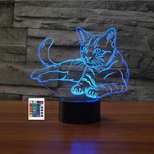 Kreative 3D Katze lampe Fernbedienung 16 Farben Nachtlichter Illusion Acryl LED Tisch Nachttischlampe Kinderzimmer Schreibtisch Dekoration Geburtstag süßes Spielzeug für Kinder und Erwachsene