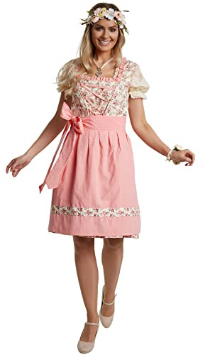 dressforfun Mini Dirndl Damen, tailliertes Trachtenkleid mit Blumenmuster, Dirndlkleid Damen, Trachtenmode Damen Trachten Trachtenrock mit Dirndlschürzen, Tracht Oberteil mit Rüschen - Diverse Größen