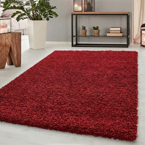 Abaseen Soft Thick Plain Shaggy Living Room Area Rug, Red, 200x290cm