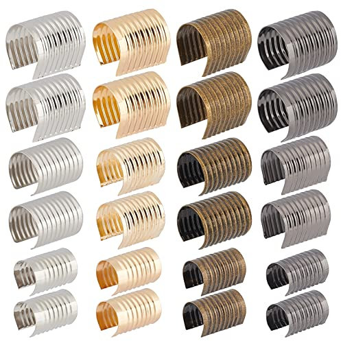 PH PandaHall 200 Clip per Corda In Pelle, 3 Taglie Crimpature di Apertura Cilindriche 4 Colori Cord String Chiusura Tappo Terminale Pieghevole In Metallo per Cordini Collana Macramè