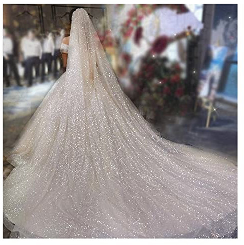 ONTENY Luxus-Kathedralen-Brautschleier Bling Bling Brautschleier Weicher einreihiger Brautschleier mit Kamm-Glitzer-Hochzeitszubehör (Color : White, Size : 200cm)