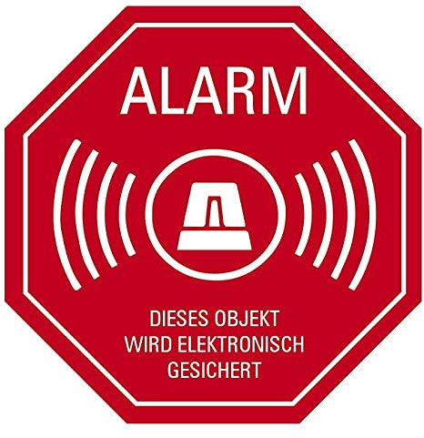 Hinterglasaufkleber Warnung „ALARM DIESES OBJEKT WIRD ELEKTRONISCH GESICHERT“ Hinweis Schild Folie Oktogon | 5-15cm Made in Germany, Größe: 5x5cm