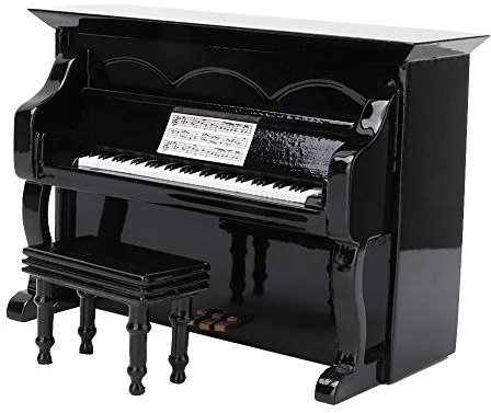 Cyrank Retro-Piano-Modell-Ornament, Mini-Holz-Musikinstrument-Modell-Piano-Display-Ornament mit Mini-Hocker Miniatur-Musikreplik-Dekoration