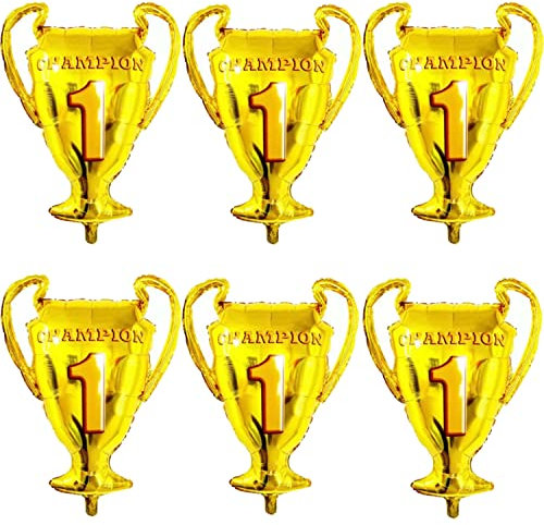 Finypa 6 Stück Gold Champion Folienballons Meisterschaft Mylar Trophäe Ballon Der Erste Preis Sport Ballons Basketball Fußball Jahrestag Geburtstag Spiele Champion Trophäe Party Dekorationen