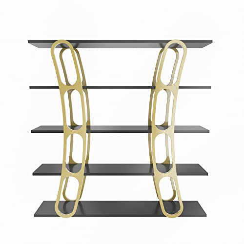 DECOROTIKA - Adar 5-tier Bookcase Bookshelf Shelving Unit for Office and Living Room (Black and Gold Colour)