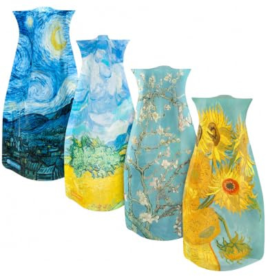 MODGY Erweiterbares Blumenvasen-Set, Kunststoff, dekorativ, modern, faltbar, bedruckte Vasen für Tafelaufsätze für Hochzeit, Esstisch, Heimdekoration, Wohnzimmer, Badezimmer, Büro, Vincent Van Gogh, 4