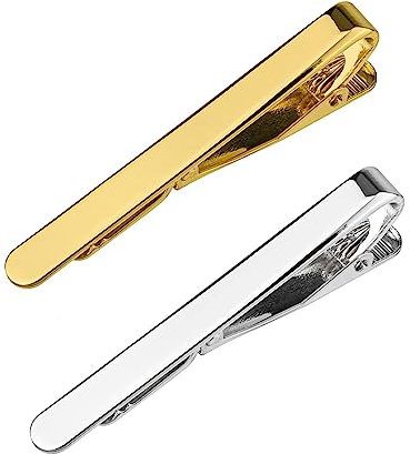 Pince à Cravate, 2 Pcs Pinces à Cravate Accessoires de Cravate pour Hommes Coffret Cadeau Classique Pince à Cravate pour Styles Longs ou Courts Cravate Mariage Business Clips Or Noir
