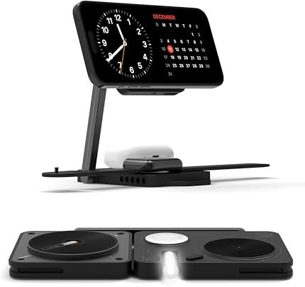 Aulumu M01 Kabellose Ladestation [Kompatibel mit Magsafe] 3-in-1 Zusammenklappbares magnetisches kabelloses Ladegerät [Ohne USB-Ladegerät] - Schwarz