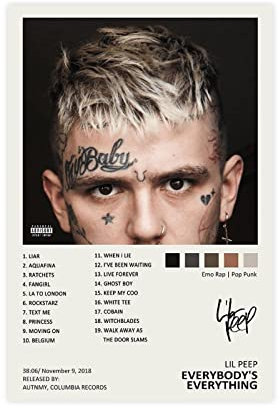Lil Peep - Everybody's Everything Albumcover-Leinwand-Poster, Schlafzimmer-Dekor, Sportlandschaft, Büro, Raumdekoration, Geschenk, ungerahmt, 30 x 45 cm