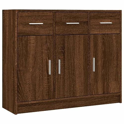 vidaXL Sideboard, Kommode mit viel Stauraum, Mehrzweckschrank Schrank mit Türen Schubladen, Beistellschrank Anrichte Wohnzimmer, Braun Eichen-Optik Holzwerkstoff
