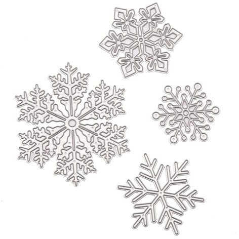 4 Stück Schneeflocken Stanzschablone, Weihnachten Metall Prägeschablone, Prägung Schablone, Schablonen für Weihnachtsanhänge, Für Weihnachten DIY Scrapbooking Papier Karten Foto Album Kunst Basteln