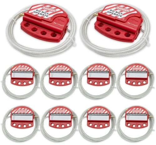 Bwintech 10 Pcs Red Adjustable Lockout Tagout Steel Cable for tagout Lock Applications, Work with Safety Padlocks