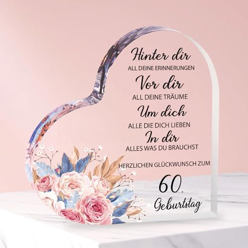 RISFIHEI 60 Geburtstag Frau Mann, Geschenke zum 60. Geburtstag - Acryl Block Geschenke Deko, 1965 60. Geburtstagsgeschenk für Vater, Mutter, Freunde, Ehemann, Ehefrau, Geschenkideen