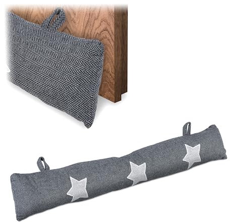 Relaxdays Zugluftstopper, Windstopper Tür & Fenster, weiche Türschlange, Sandfüllung, Kälteschutz, 76 cm, Stern, grau