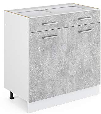 Vicco Unterschrank R-Line, Beton/Weiß, 80 cm mit Schubladen und Türen, ohne Arbeitsplatte