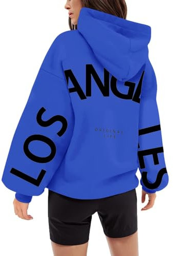 Generisch Backprint Hoodie Damen Mit Losangeles Aufdruck Oversize Pullover Mit Kapuze College Hoody Athletic Sweatshirt Baumwolle Freizeit Kapuzenpullover Langarm Oberteile Langarmshirt Tops 02