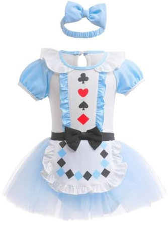 Lito Angels Prinzessin Alice im Wunderland Kostüm Kleid Verkleidung für Baby Mädchen, Body Strampler mit Stirnband Größe 6-9 Monate 74