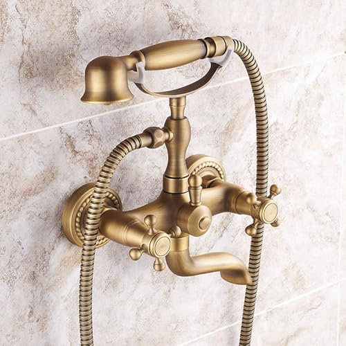 ZYCDP Mitigeur Baignoire Retro Robinet De Baignoire Mural Robinet de Douche Chaud et Froid Robinetterie Baignoire Laiton, Antique