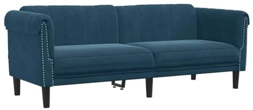 vidaXL Sofa 3-Sitzer, Couch mit Armlehnen Rückenlehne Stützbeine, Loungesofa für Wohnzimmer, Polstersofa Sofagarnitur, Modern, Blau Samt