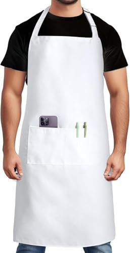 Bonnin Delantal ajustable con 2 bolsillos, delantal de chef, calidad profesional, carnicería, cocina, hornear, jardinería, cafetería, escuela, universidad, delantal de algodón para hombres y mujeres
